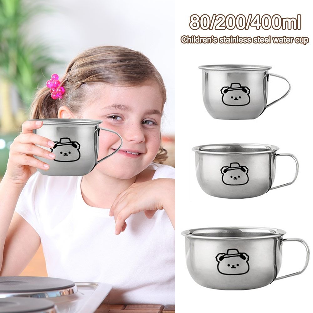 Coffee Tea With Milk - 80/200/400mlの子供用ウォーターカップ。クマのデザインで、ステンレス製。取っ手付きの、お茶やミルク、コーヒー、冷たい飲み物に適した、かわいい柄のカップ。