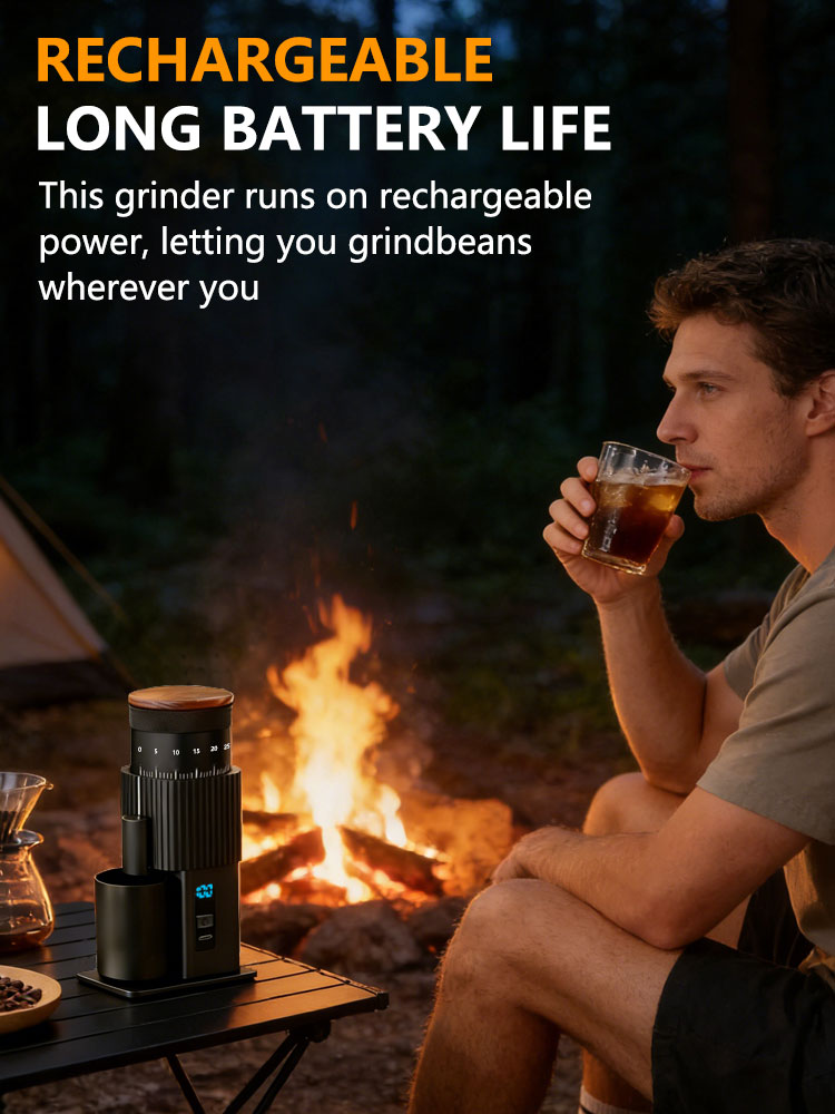 Burr Hand Grinder - ポータブル電動コーヒーグラインダー、充電式ステンレス製六芒星型刃、調整可能なグラインダー、旅行用、コーヒー愛好家へのギフト