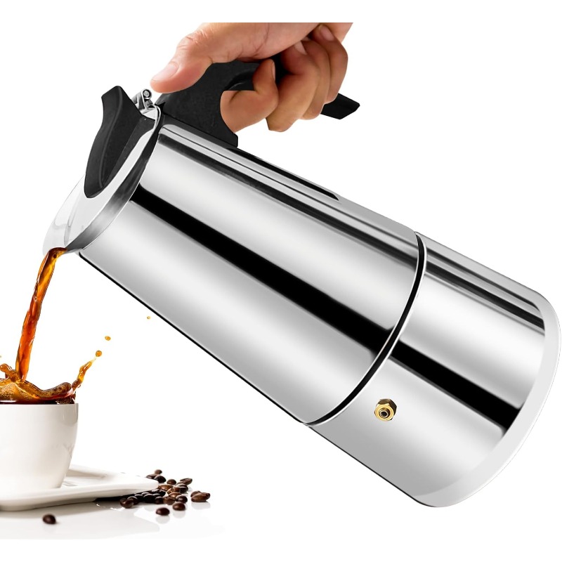 Moka Pot Stove - 6 カップモカポットステンレス鋼コーヒーメーカーパーコレーター 100 ミリリットルポータブルクラシックカフェメーカーアイタリアンコーヒーエスプレッソラテ用