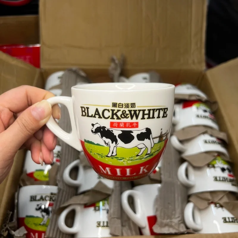 Xbloom Coffee Tea - 高品質白黒セラミックコーヒーカップセット香港風喫茶店ミルクティーカップ＆プレート可愛い動物柄