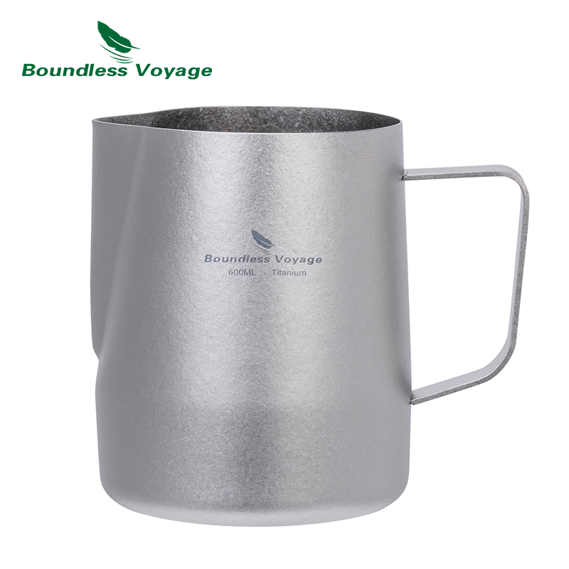 Barista Milk Jug - Boundless Voyage チタンミルク泡立て器カップバリスタラテアートラウンドスパウトミルクジャグコーヒーカップ 600 ミリリットル屋外食器 Ti3239D