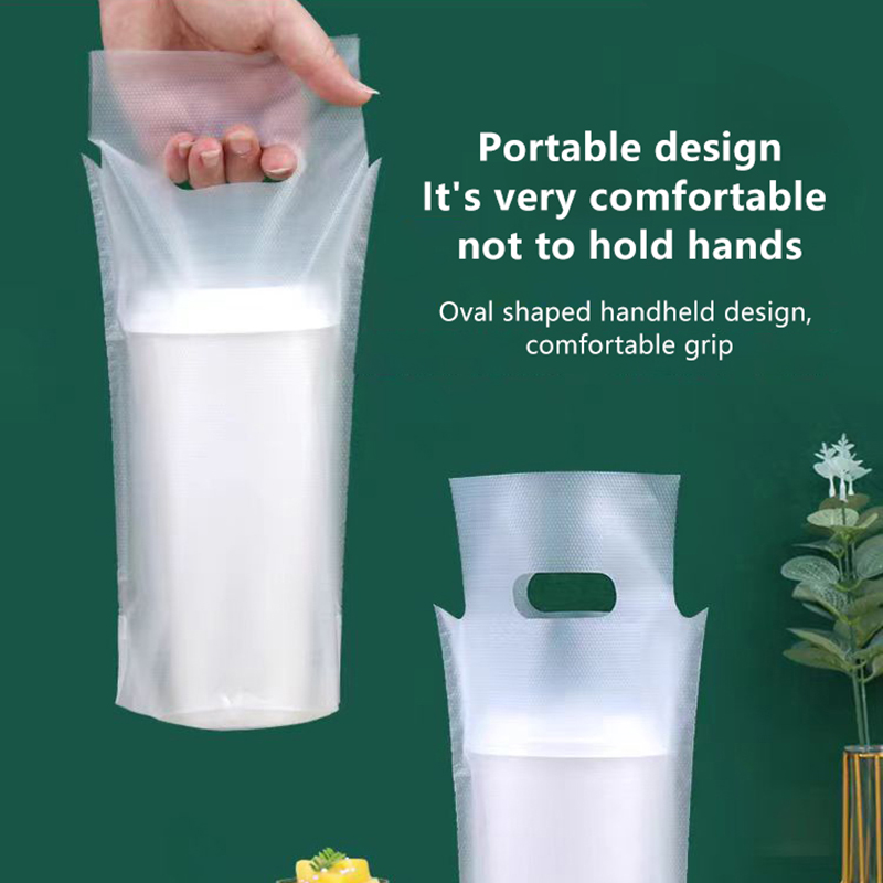 Coffee Tea With Milk - 100 個使い捨て飲料ビニール袋コーヒーテイクアウトトートバッグシングル/ダブルカップミルクティー包装袋つや消し透明