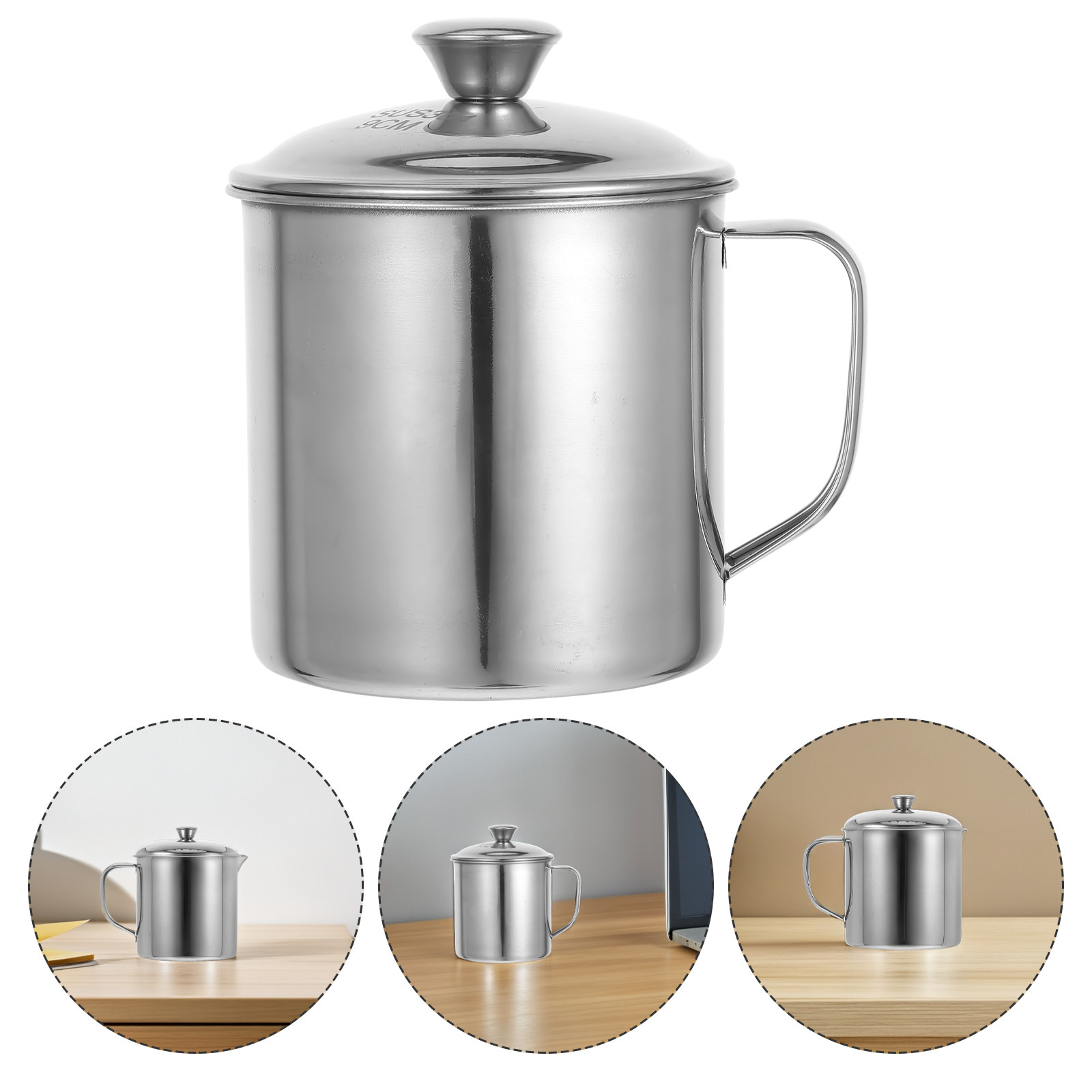 Coffee Tea & Espresso Appliances - 蓋付きのステンレス製カップ。繰り返し使用可能。コーヒー、お茶、キャンプなど、様々な用途に。二重構造で保温性に優れ、持ち手付き。