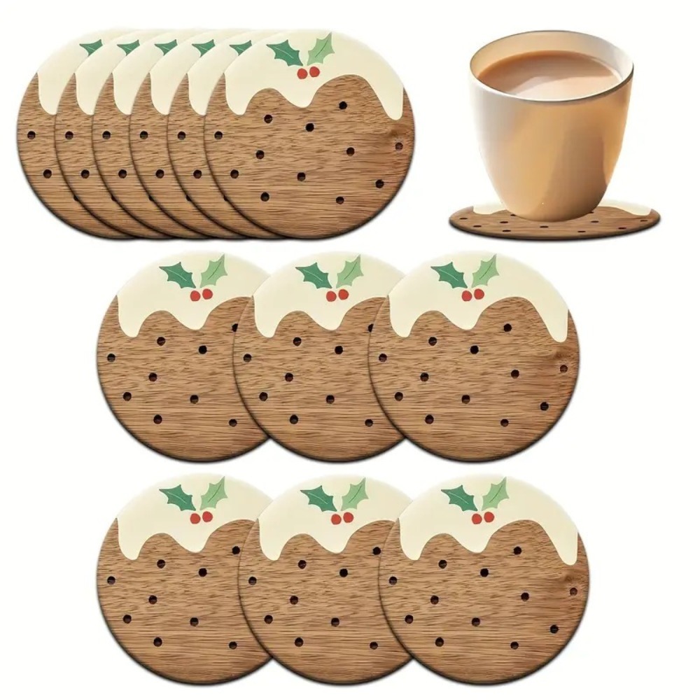 Coffee Tea And Sugar Set - 木製カップコースターセット プリン型 耐熱カップマット コーヒー・紅茶グラス用 ホームオフィス カフェ装飾