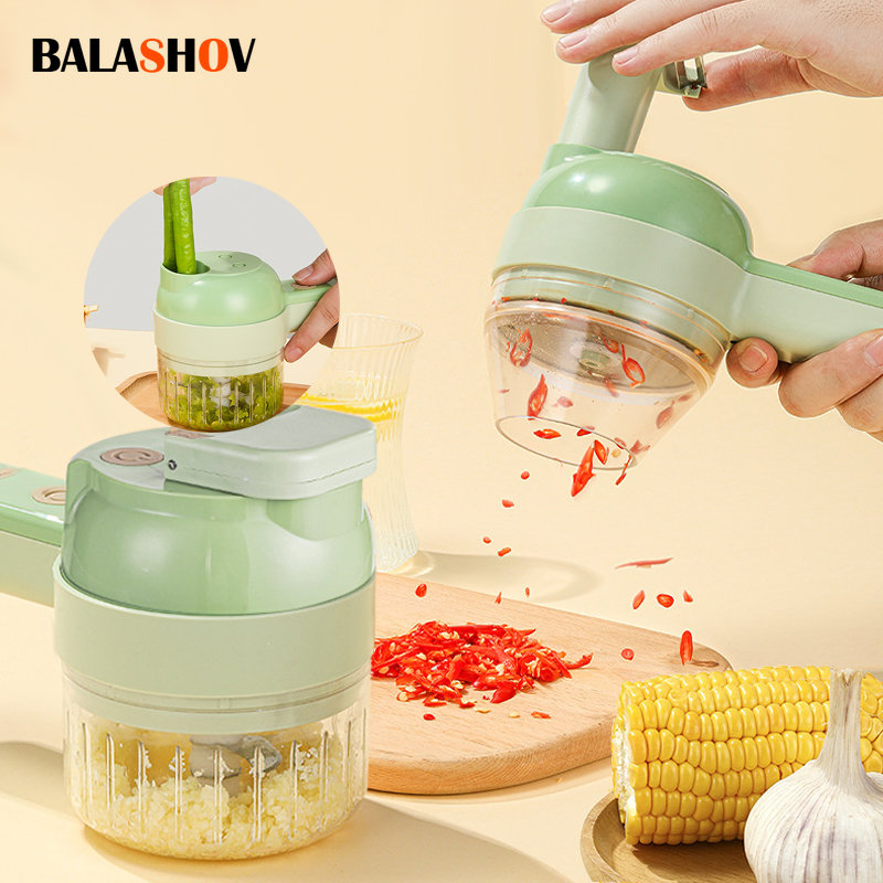 Burr Hand Grinder - 4In1 電気野菜カッターセットハンドヘルドワイヤレス電気ガーリックマッシャー食品チョッパー肉グラインダーマシン食品皮スライス