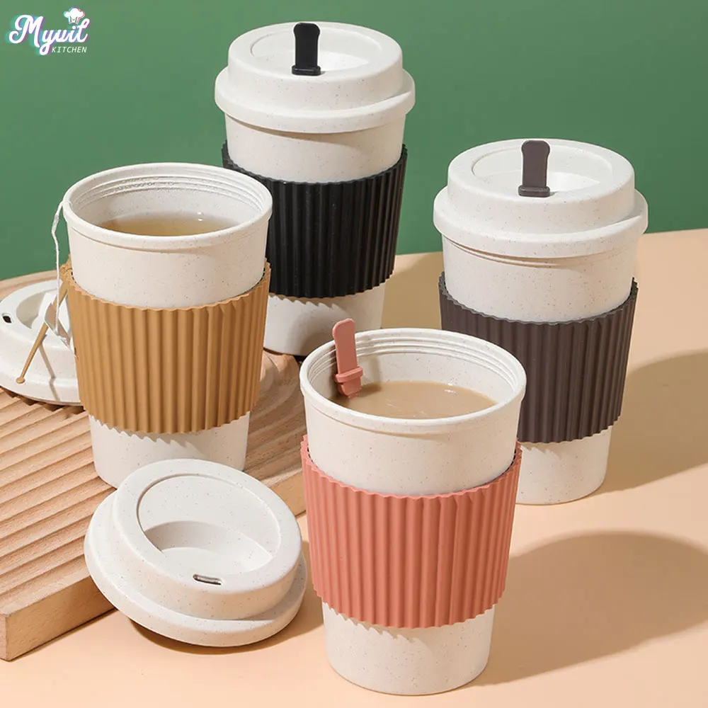 Xbloom Coffee Tea - 450 ミリリットルコーヒーカップ蓋付き小麦ストロー再利用可能なポータブルコーヒーカップ食器洗い機対応コーヒーマグコーヒーティートラベルカップ