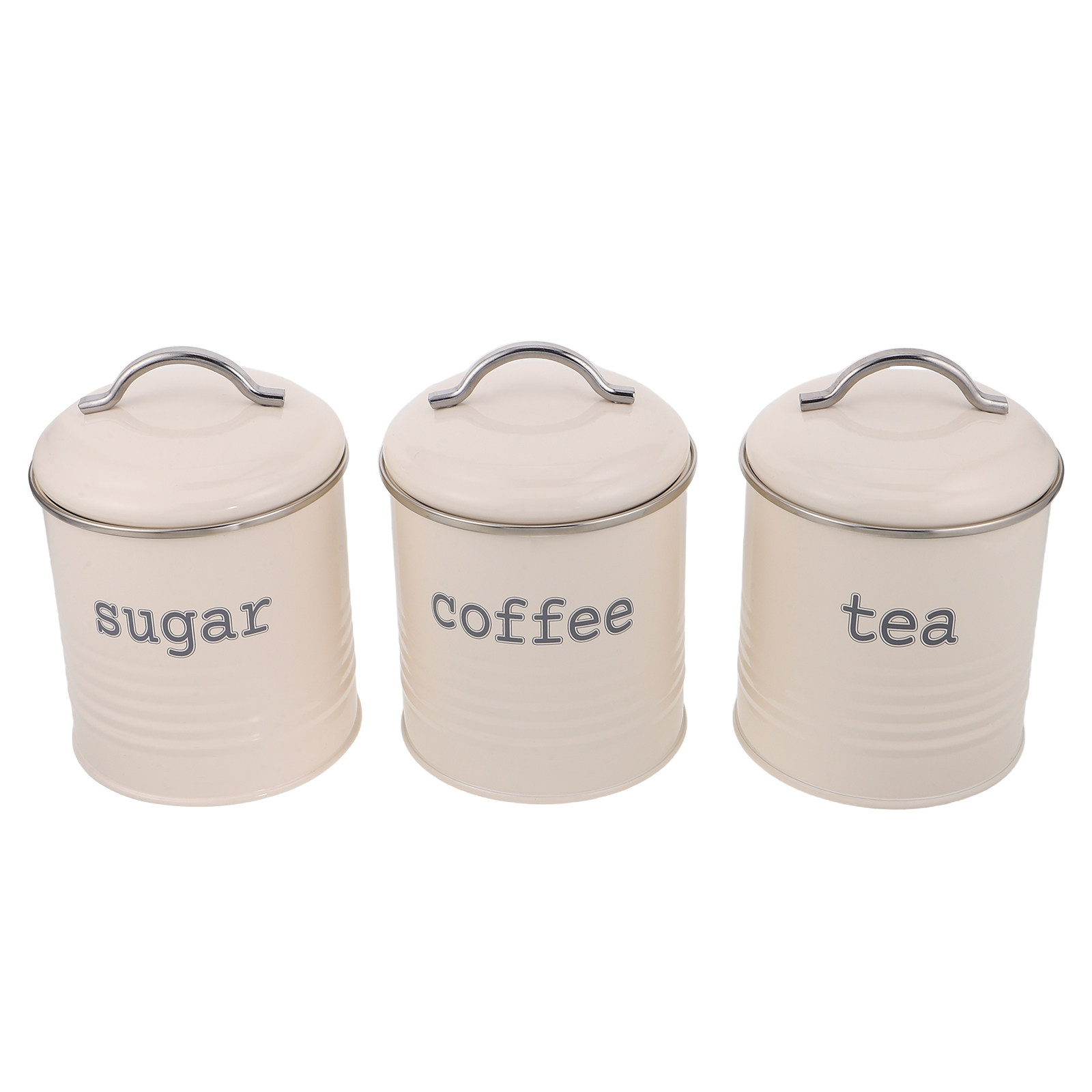 Coffee Tea Sugar - 3個セット 密閉コーヒー豆容器セット 気密茶葉砂糖キャニスター ホワイトアイアン製キッチン収納ジャー ハンドル付き パントリー旅行用