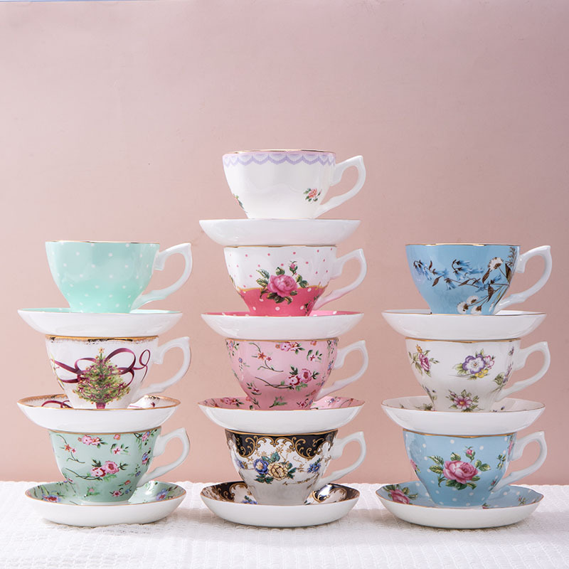 Xbloom Coffee Tea - 1個入り フランス製セラミックコーヒーカップセット ヨーロッパ風ボーンチャイナ アフタヌーンティーカップ＆プレート 宮廷風ハイティーサービス 家庭用キッチン向け