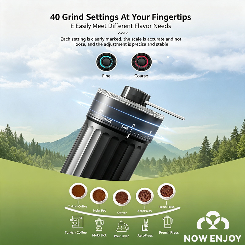 手動コーヒーグラインダーを今すぐお楽しみください。40段階の - Burr Hand Grinder のレビューと価格