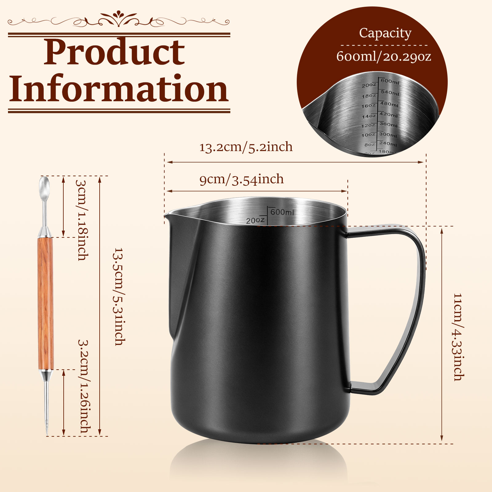 600 ミリリットルステンレス鋼ミルク泡立てジャグエスプレッ - Barista Milk Jug のレビューと価格