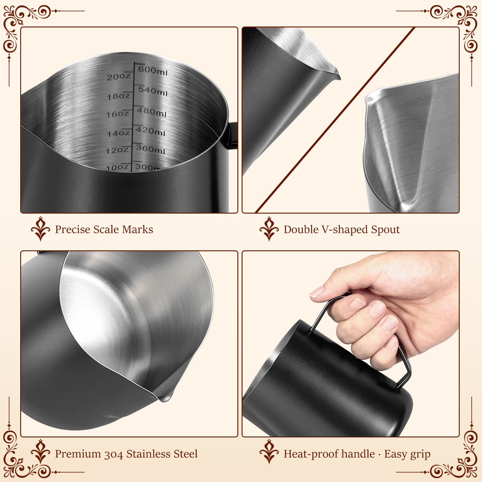 600 ミリリットルステンレス鋼ミルク泡立てジャグエスプレッ - Barista Milk Jug のレビューと価格