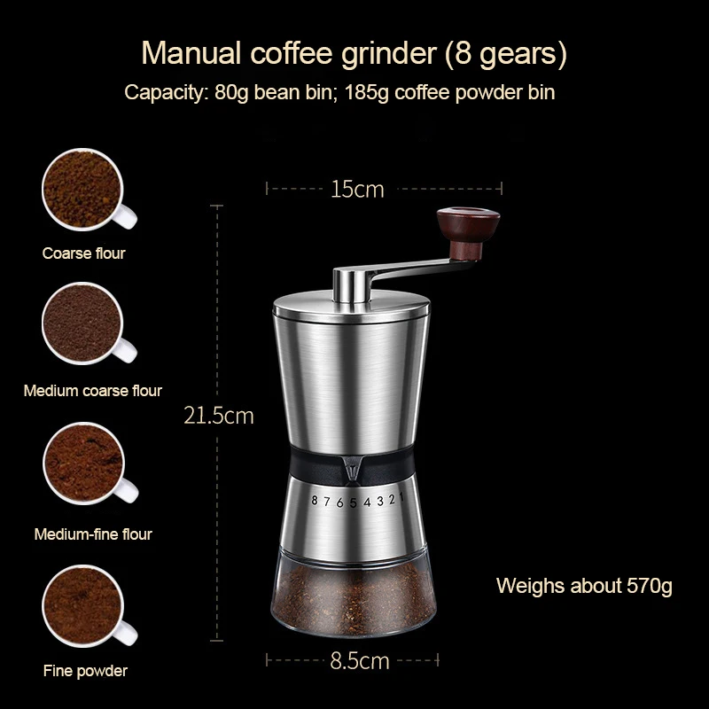 8段階調整可能な手動コーヒーグラインダー、セラミック刃付きハ - Burr Hand Grinder のレビューと価格