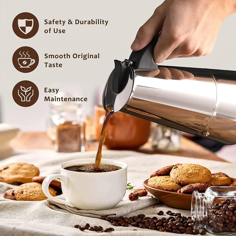 6 カップモカポットステンレス鋼コーヒーメーカーパーコレータ - Moka Pot Stove のレビューと価格