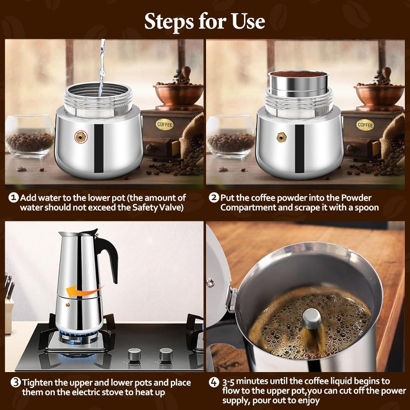 6 カップモカポットステンレス鋼コーヒーメーカーパーコレータ - Moka Pot Stove のレビューと価格