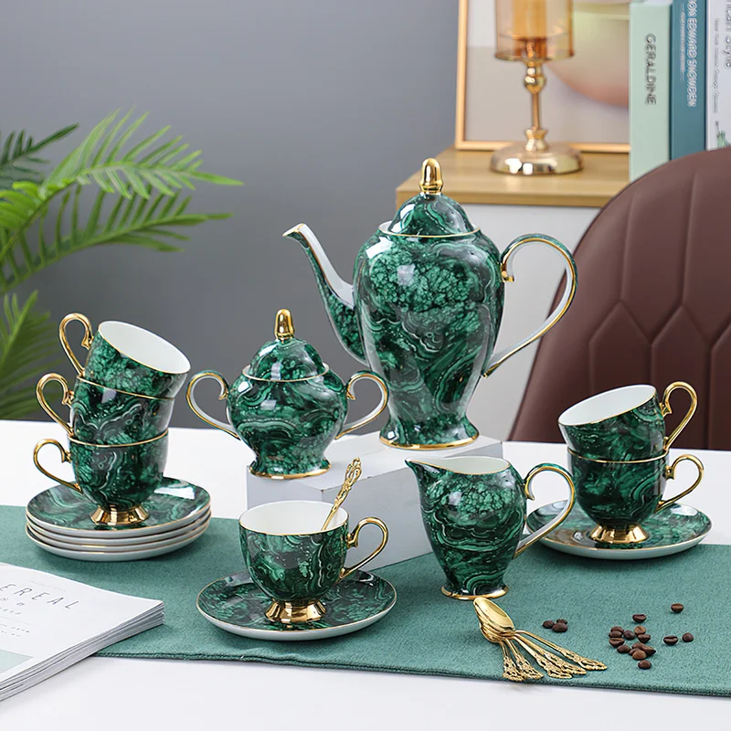 骨灰磁器ティーポット,金と緑の象眼細工,コーヒーカップ,セラ - Coffee Tea Sugar のレビューと価格