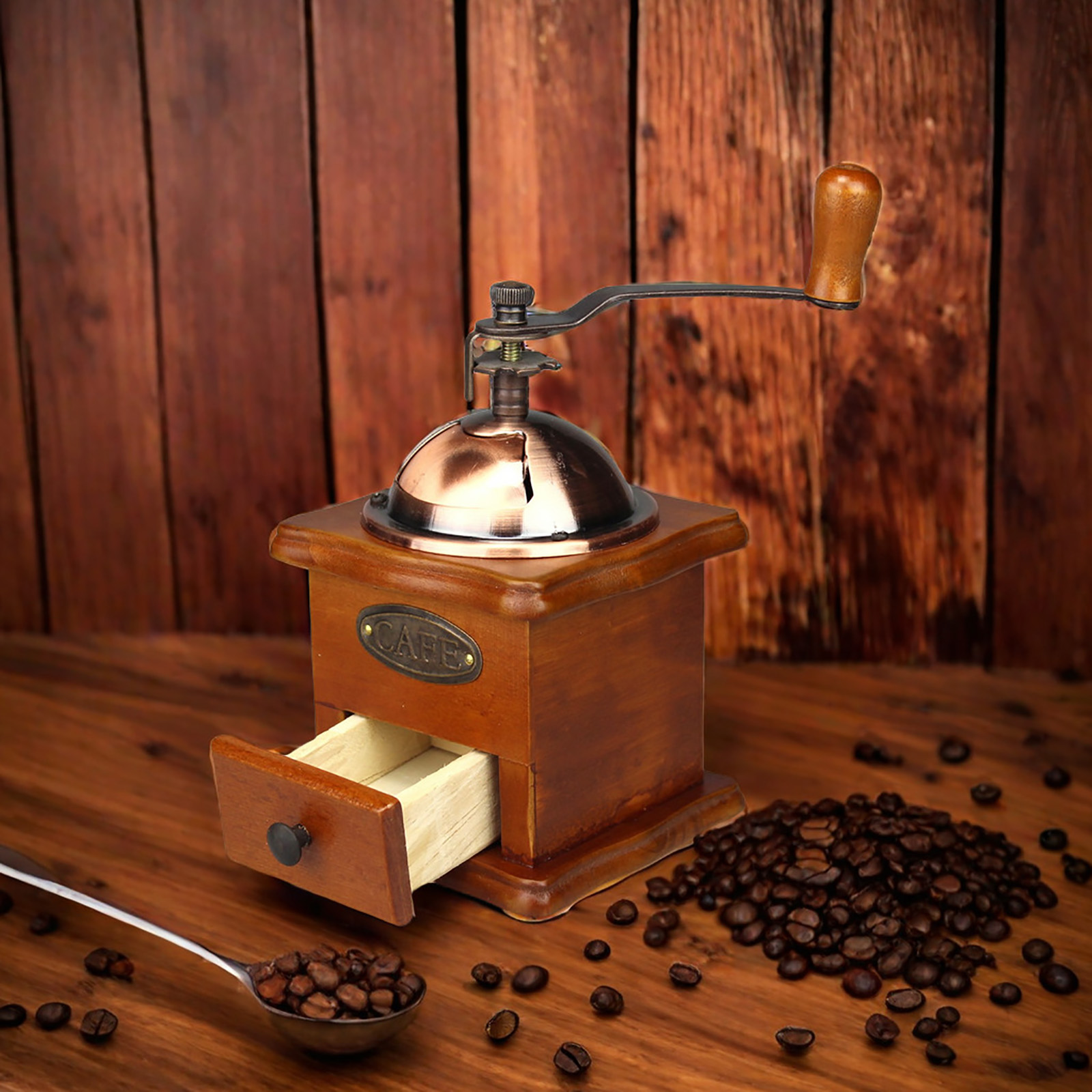 アンティークの手動コーヒーグラインダー,ハンドクランク,豆の - Burr Hand Grinder のレビューと価格