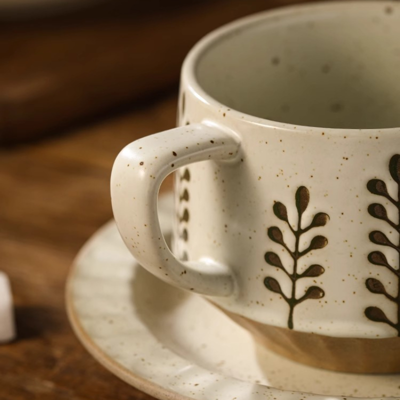 レトロセラミックカップ粗い陶器小容量コーヒーカップとソーサー - Coffee Tea And Sugar Set のレビューと価格