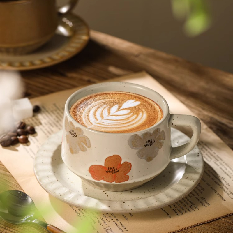 レトロセラミックカップ粗い陶器小容量コーヒーカップとソーサー - Coffee Tea And Sugar Set のレビューと価格