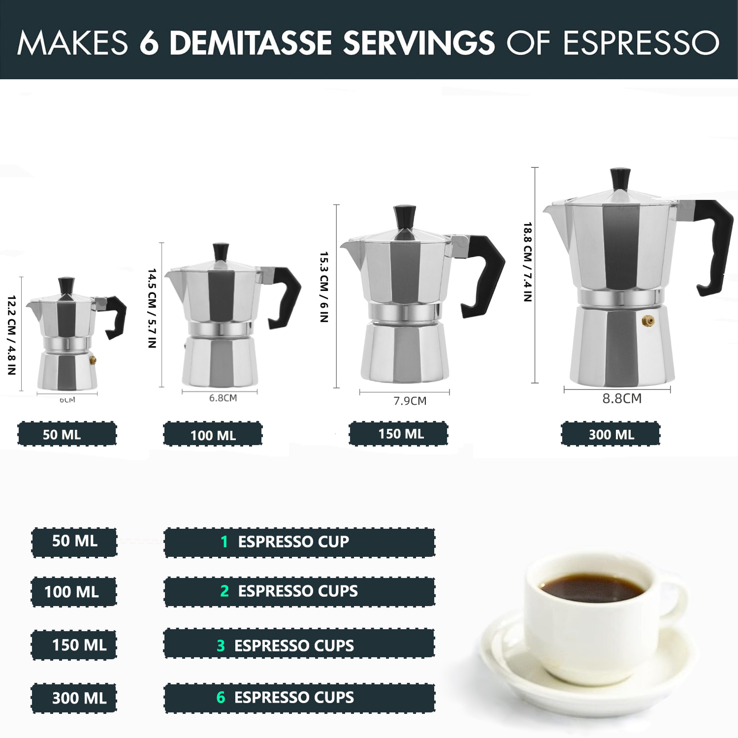 クラシックなアルミ製モカポット 50-300ML 家庭用コン - Moka Pot Stove のレビューと価格