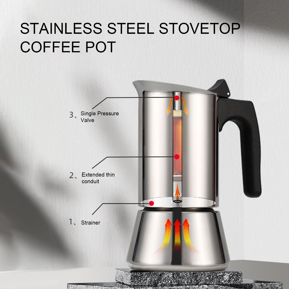 ステンレス製モカポット 大容量 シルバー ストーブトップモカ - Moka Pot Stove のレビューと価格