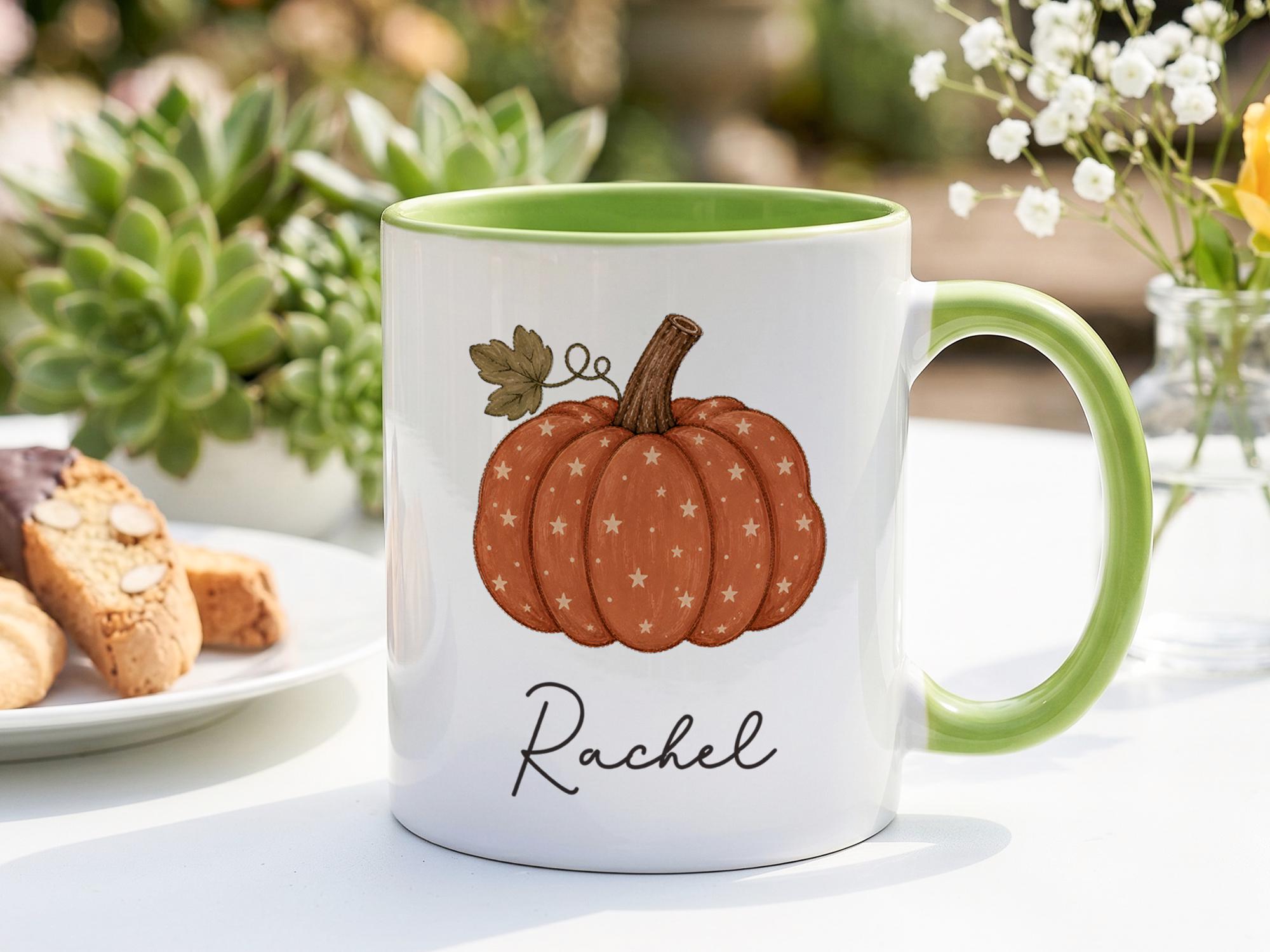 名前入りカスタマイズ可能なカボチャ柄マグカップ、秋のコーヒー - Coffee Tea Name のレビューと価格