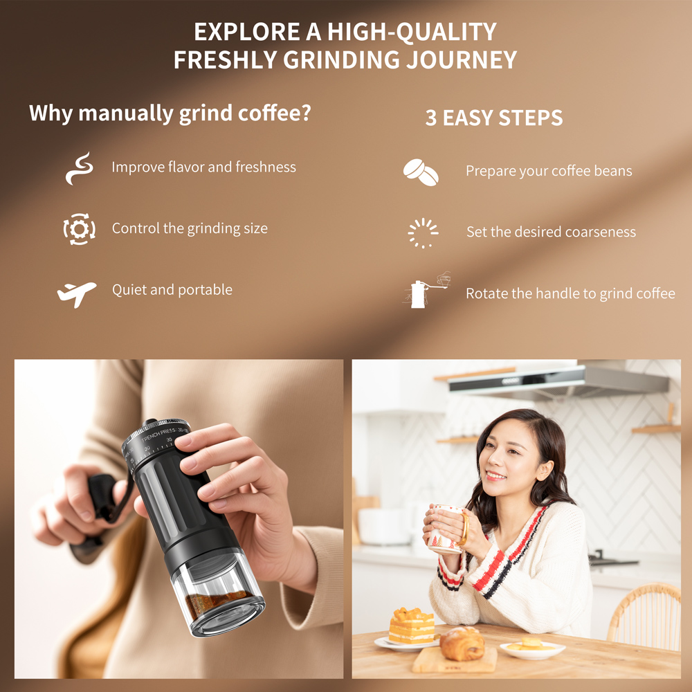 外部調整可能な円錐形刃、取り外し可能な屋外用ポータブルコーヒ - Burr Hand Grinder のレビューと価格